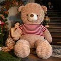 Giant light brown teddy bear plush toy wearing a red and white striped sweater - 80cm / Light Brown (Red White Striped Style)
