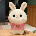 Cute white plush rabbit toy wearing a small pink hoodie mascot doll for kids gift. - Pink Sweatshirt