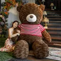 Giant brown teddy bear plush toy wearing a red and white striped sweater for gifts - 80cm / Dark Brown (Red and White Striped Style)