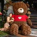 Large brown teddy bear plush toy wearing a cozy red sweater with a white heart motif - Red Heart Sweater Style / 80cm / Dark Brown