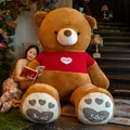 Large brown teddy bear plush toy wearing red loves sweater giant soft cuddle doll - Heart Sweater Style / 80cm / Yellow Brown