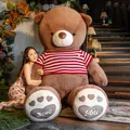 Large giant brown teddy bear plush toy wearing a red and white striped sweater - 80cm (1kg) / Rabbit Fur Chocolate - Red and White Stripes