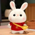 Cute white bunny plush toy doll wearing a red sweater and a yellow crossbody bag - Red Sweater With Prosperity Character And Bag