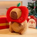 Adorable Christmas capybara plush toy wearing a red apple headgear festive gift - Red Apple / 25cm