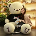 Giant white plush teddy bear wearing a black Love shirt, perfect for a birthday gift - Hoodie Bear / Standard Length 0.8m / White & Purple IU Hoodie Bear