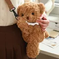 Simpatico zaino a forma di orsetto di peluche marrone con colletto di pizzo bianco - 30cm / Orso