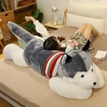 Large grey husky dog plush body pillow soft long stuffed animal toy for sleeping - Classic Gray & White / 50cm