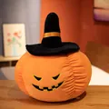 Cute Halloween pumpkin plush pillow with black wizard hat for festive home decor - 20cm / Black Hat - Devil Grin