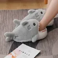 Cute shark shaped plush winter indoor slippers with warm lining and soft gray fur finish - One Size (36-43) / Shark