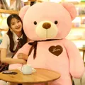 Giant pink teddy bear plush toy featuring a brown heart patch with Love embroidery - Ribbon Bear / Standard length 1.6m / Pink
