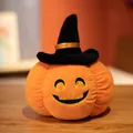 Soft orange Halloween pumpkin plush toy pillow wearing a black wizard hat for kids gift - 20cm / Black Hat Style - Curved Eye Smile