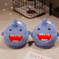 Cute blue shark cartoon plush slippers, soft indoor warm winter footwear for home - One Size (36-43) / Blue Shark