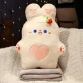 Soft white rabbit plush pillow with heart embroidery and matching gray blanket - Washable Pillow Only / Cute Rabbit