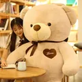 Gigantic soft tan teddy bear plush toy with a decorative brown ribbon and Love heart patch - Ribbon Bear / Standard length 1.6m / Khaki
