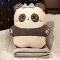 Cute 2-in-1 panda plush pillow blanket combo with blue bow for office naps and travel - Washable Pillow Only / Panda