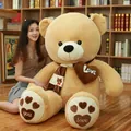 Giant tan teddy bear plush toy with brown scarf and Love heart embroidered pillow - Heart Scarf Style / 80cm / Khaki