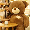 Giant brown teddy bear plush toy with heart embroidery and love text for gift giving - Ribbon Bear / Standard length 1.6m / Chocolate