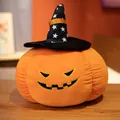 Halloween pumpkin plush toy pillow featuring a black wizard hat with white stars - 20cm / Black Star Style - Devil Grin
