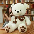 Adorable large white plush teddy bear wearing a brown scarf with love heart embroidery - Heart Scarf Style / 80cm / Off White