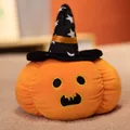 Halloween plush pumpkin toy featuring a black wizard hat and cute embroidered face - 20cm / Black Star Style - Round Eye Grin