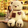 Giant cream teddy bear plush toy with purple Love scarf and heart patch gift idea - Purple Scarf Heart Bear / Standard Length 0.8m / White