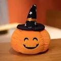Plush Halloween pumpkin pillow toy wearing a black wizard hat for festive room decoration - 20cm / Black Star Style - Curved Eye Smile