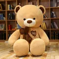 Large plush brown teddy bear with decorative bow tie and Love heart embroidery - Tan / 80cm