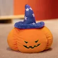 Festive plush Halloween pumpkin pillow toy with a blue star wizard hat for kids. - 20cm / Blue Star Style - Devil Grin