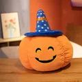 Festive Halloween pumpkin plush pillow with a blue star wizard hat for kids decor - 20cm / Blue Star Style - Curved Eye Smile