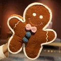 Coussin en peluche bonhomme de pain d'épices avec nœud rose pour décoration de Noël. - Bonhomme de Pain d'Épices Marron Café (ALD) / 42 cm / Café