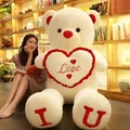 Giant white teddy bear plush toy featuring a Love heart embroidery and I U red paws - Heart-Holding IU (Red Border) / Standard Length 0.8m / White