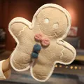 Coussin en peluche bonhomme de pain d'épices avec nœud rose et boutons bleus pour Noël - Bonhomme de Pain d'Épices Beige (ALD) / 42 cm / Beige