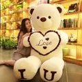 Giant white plush teddy bear with a heart pillow and embroidered foot detailing - Heart-Holding IU (Brown Border) / Standard Length 0.8m / White