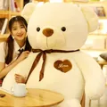 Giant white plush teddy bear toy featuring a brown bow and Love heart embroidery patch - Ribbon Bear / Standard Length 0.6m / Off White