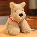 Adorable shaggy West Highland Terrier plush dog toy with a decorative red collar - Neck Gaiter Style / Brown / 22cm