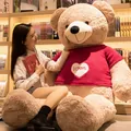 Giant plush teddy bear wearing a red heart-pattern sweater as a romantic Valentine gift - Rose Velvet Light Brown + Heart Sweater / 100cm