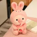 Lindo cerdo de peluche rosa disfrazado de conejo con taza de té de fresa - 25cm / Estilo Conejo