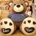 Giant brown teddy bear plush toy in a blue striped sweater, soft stuffed animal for gifting. - Dark Brown - Blue/White Stripes / 60CM