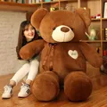 Giant soft brown teddy bear plush toy with a decorative Love heart patch for gifts - Coffee Ribbon Bear / 60CM