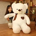 Giant white teddy bear plush toy with brown heart Love patch for Valentine gift - White Ribbon Bear / 60CM