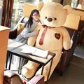 Giant tan teddy bear plush toy with a red bow tie and embroidered heart Love patch - Khaki Ribbon Bear / 60CM