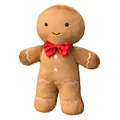 Doux coussin en peluche bonhomme de pain d'épices avec nœud rouge pour décoration Noël - Bonhomme de pain d'épices aux yeux noirs KBL / 37 cm / Brun Clair