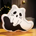Schattig Halloween spookkat pluche kussen decoratief kussen met zachte zwart-wit print - Geest Kat