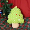Coussin en peluche sapin de Noël avec texture fourrure verte et détails flocon brodés - Oreiller Sapin de Noël / 50 cm / Vert Lumineux