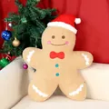 Coussin en peluche bonhomme de pain d'épices avec bonnet de Noël et nœud papillon - Bonhomme en pain d’épice / 50cm / Marron