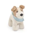Soft and cute standing Wire Fox Terrier plush dog toy with blue checkered bandana - 18cm / Brown And White Dog With Bib