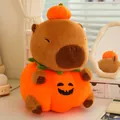 Adorable capybara plush toy dressed in a Halloween pumpkin costume for festive decoration - 25cm