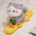 Cute cartoon animal plush slap bracelet with grey cat design and soft yellow strap - Fun Giraffe Kitty / 23cm