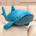 Soft blue whale shark plush toy featuring white spots and a corduroy belly on a sofa - 20cm (Pendant) / Blue