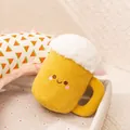 Creative beer mug plush toy featuring a cute smiley face and soft fluffy foam top design - Yellow Beer Mug / Beer